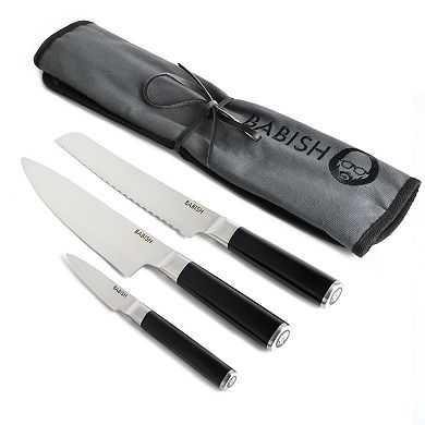 Babish German High Carbon 1.4116 Steel 3 Piece Chef Bread and Pairing Knife with Knife Roll