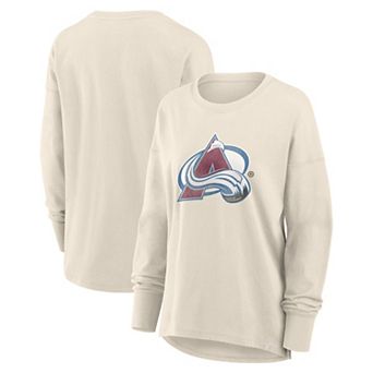 Women's Fanatics Cream Colorado Avalanche Distressed Logo Long Sleeve T-Shirt