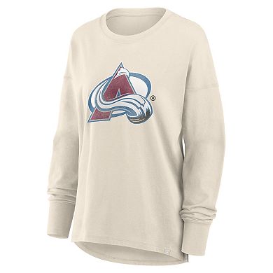 Women's Fanatics Cream Colorado Avalanche Distressed Logo Long Sleeve T-Shirt