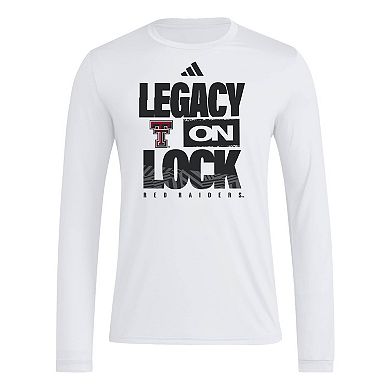 Men's adidas White Texas Tech Red Raiders Legacy On Lock Pregame Long Sleeve T-Shirt