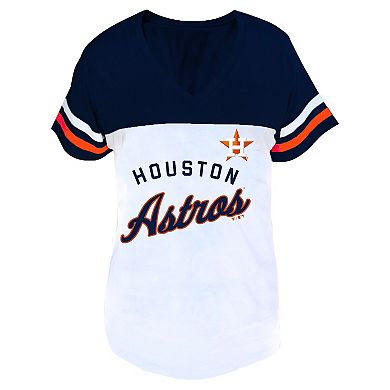 Women's Profile White/Navy Houston Astros Plus Size Two-Stripe V-Neck T-Shirt