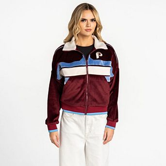 Women's The Wild Collective Burgundy Philadelphia Phillies Velvet Cord Full-Zip Jacket