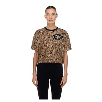 Women's New Era Brown San Francisco 49ers Mom & Me Leopard Boxy Cropped T-Shirt