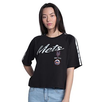 Women's G-III 4Her by Carl Banks Black New York Mets Classic Play Cropped T-Shirt