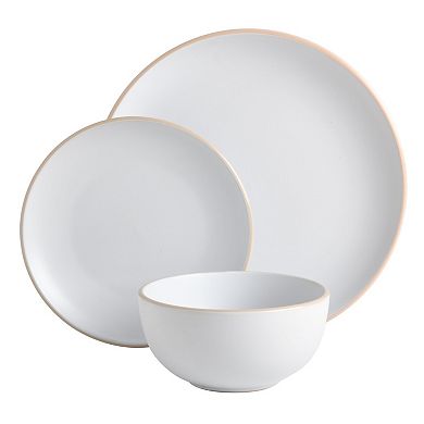 Gibson Home Rockaway 12 Piece Plates and Bowls Matte Glaze Service for 4 Dinnerware Set