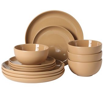 Gibson Home Rockaway 12 pc Plates and Bowls Matte Glaze Service for 4 Dinnerware Set