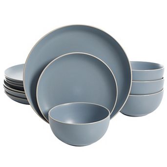 Gibson Home Rockaway 12 pc Plates and Bowls Matte Glaze Service for 4 Dinnerware Set