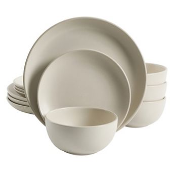Gibson Home Rockaway 12 pc Plates and Bowls Matte Glaze Service for 4 Dinnerware Set