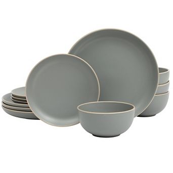 Gibson Home Rockaway 12 pc Plates and Bowls Matte Glaze Service for 4 Dinnerware Set