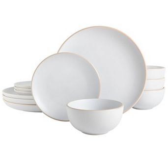 Gibson Home Rockaway 12 pc Plates and Bowls Matte Glaze Service for 4 Dinnerware Set