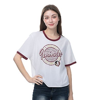 Women's ZooZatz White Florida State Seminoles Retro Ringer Tri-Blend T-Shirt