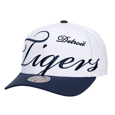 Unisex Mitchell & Ness White/Navy Detroit Tigers XL Script Pro Crown Adjustable Hat