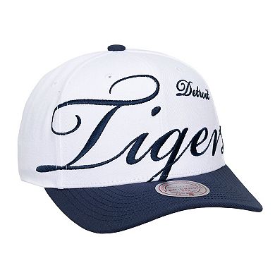 Unisex Mitchell & Ness White/Navy Detroit Tigers XL Script Pro Crown Adjustable Hat