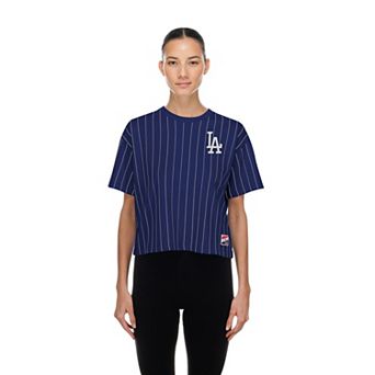 Women's New Era Royal Los Angeles Dodgers Throwback Meshback Pinstripe Boxy T-Shirt