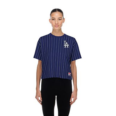 Women's New Era Royal Los Angeles Dodgers Throwback Meshback Pinstripe Boxy T-Shirt