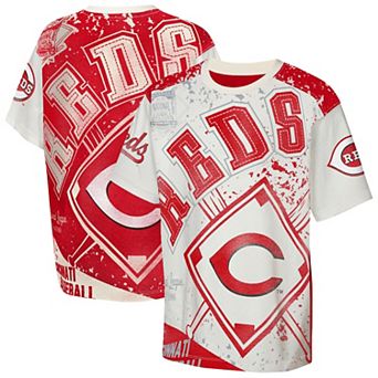 Youth Outerstuff Cream Cincinnati Reds Big League Top Player Bold All-Over-Print T-Shirt