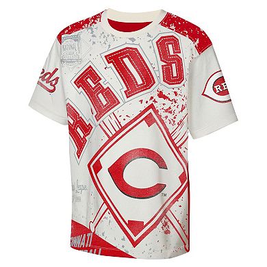 Youth Outerstuff Cream Cincinnati Reds Big League Top Player Bold All-Over-Print T-Shirt