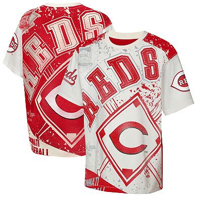 Youth Outerstuff Cream Cincinnati Reds Big League Top Player Bold All-Over-Print T-Shirt
