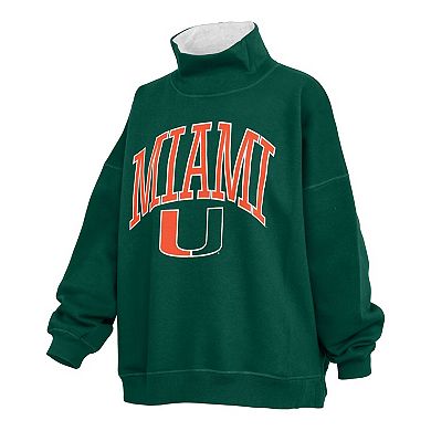 Women's Pressbox Green Miami Hurricanes Oversized Mock Neck Sweatshirt