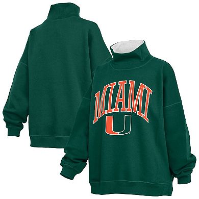 Women's Pressbox Green Miami Hurricanes Oversized Mock Neck Sweatshirt