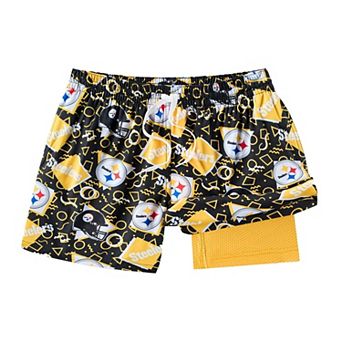 Men's Chubbies Black Pittsburgh Steelers Game Day Fit Classic Lined Swim Trunks
