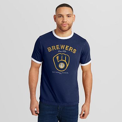 Men's Darius Rucker Collection by Fanatics Navy Milwaukee Brewers Washed Ringer T-Shirt