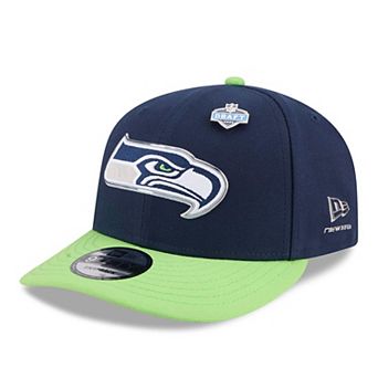 Men's New Era College Navy/Neon Green Seattle Seahawks 2026 NFL Draft On Stage Pre-Curved 9FIFTY Snapback Hat