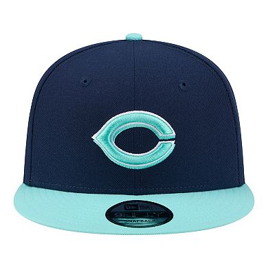 Men's New Era Navy/Turquoise Cincinnati Reds 2-Tone Color Pack 9FIFTY Snapback Hat