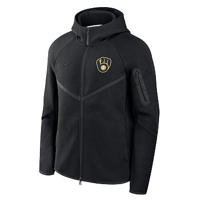 Men's Nike Black Milwaukee Brewers Tech Fleece Raglan Full-Zip Windrunner Hoodie
