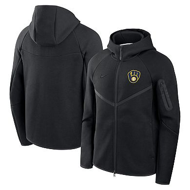 Men's Nike Black Milwaukee Brewers Tech Fleece Raglan Full-Zip Windrunner Hoodie