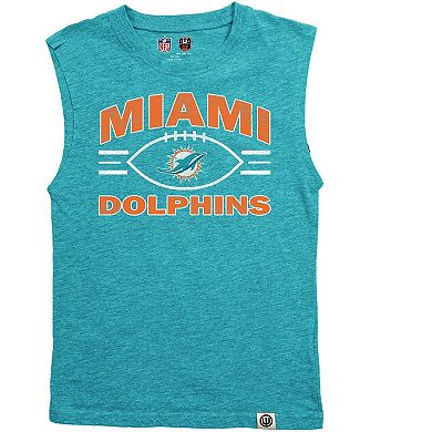 Youth Wes & Willy Heather Aqua Miami Dolphins Muscle Tank Top