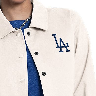 Women's Starter Cream Los Angeles Dodgers Cooperstown First Down Full-Snap Coaches Jacket