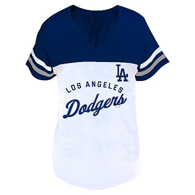 Women's Profile White/Royal Los Angeles Dodgers Plus Size Two-Stripe V-Neck T-Shirt