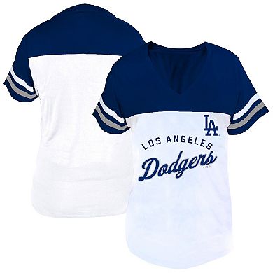Women's Profile White/Royal Los Angeles Dodgers Plus Size Two-Stripe V-Neck T-Shirt