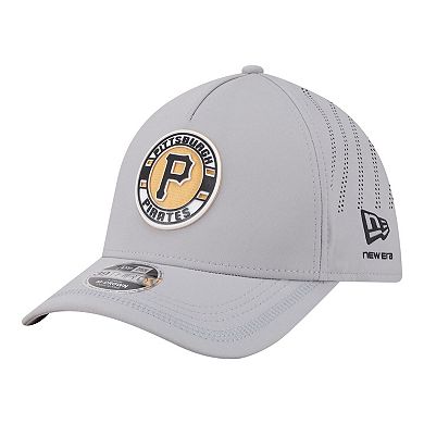 Men's New Era Gray Pittsburgh Pirates Patch 39THIRTY A-Frame M-Crown Perforated Flex Hat