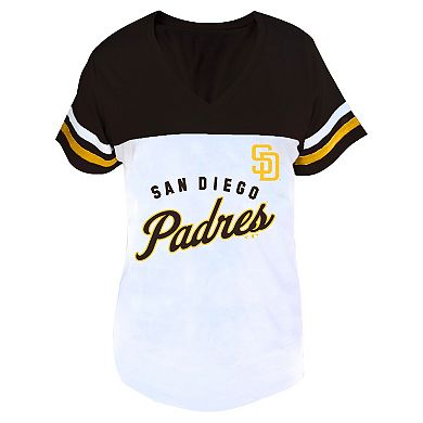 Women's Profile White/Brown San Diego Padres Plus Size Two-Stripe V-Neck T-Shirt