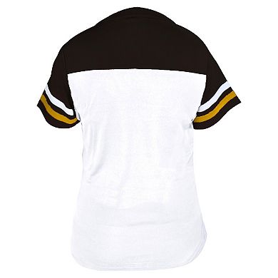 Women's Profile White/Brown San Diego Padres Plus Size Two-Stripe V-Neck T-Shirt
