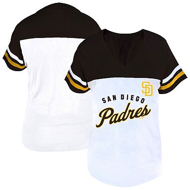 Women's Profile White/Brown San Diego Padres Plus Size Two-Stripe V-Neck T-Shirt