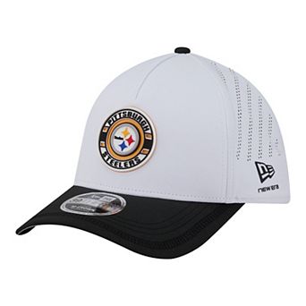 Men's New Era White/Black Pittsburgh Steelers Patch 39THIRTY A-Frame M-Crown Perforated Flex Hat