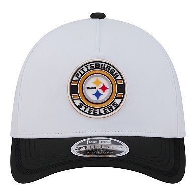 Men's New Era White/Black Pittsburgh Steelers Patch 39THIRTY A-Frame M-Crown Perforated Flex Hat