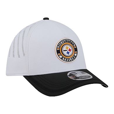 Men's New Era White/Black Pittsburgh Steelers Patch 39THIRTY A-Frame M-Crown Perforated Flex Hat