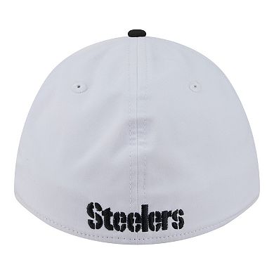 Men's New Era White/Black Pittsburgh Steelers Patch 39THIRTY A-Frame M-Crown Perforated Flex Hat