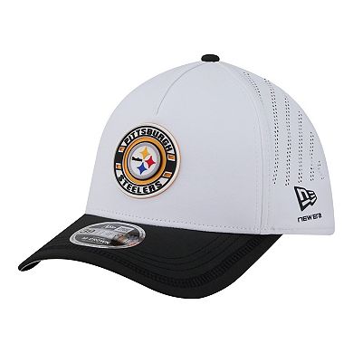 Men's New Era White/Black Pittsburgh Steelers Patch 39THIRTY A-Frame M-Crown Perforated Flex Hat