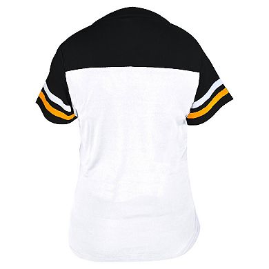 Women's Profile White/Black Pittsburgh Pirates Plus Size Two-Stripe V-Neck T-Shirt