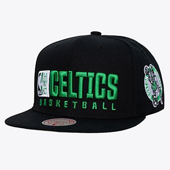 Men's Mitchell & Ness Black Boston Celtics Hardwood Classics Old School Stacked Text Snapback Hat
