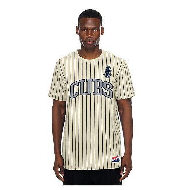 Men's New Era Cream Chicago Cubs Throwback Meshback Pinstripe T-Shirt