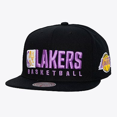 Men's Mitchell & Ness Black Los Angeles Lakers Hardwood Classics Old School Stacked Text Snapback Hat
