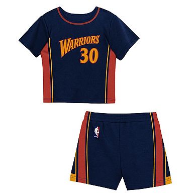 Toddler Mitchell & Ness Stephen Curry Navy Golden State Warriors 2-Piece Play by Place T-Shirt & Shorts Set