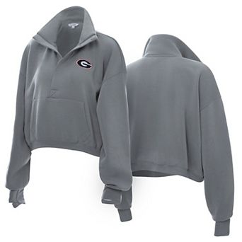 Women's ZooZatz Gray Georgia Bulldogs Cropped Powerhouse Half-Snap Sweatshirt