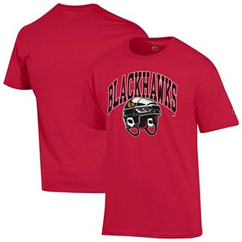 Men's Champion Red Chicago Blackhawks Helmet T-Shirt